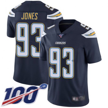 Los Angeles Chargers NFL Football Justin Jones Navy Blue Jersey Men Limited 93 Home 100th Season Vapor Untouchable